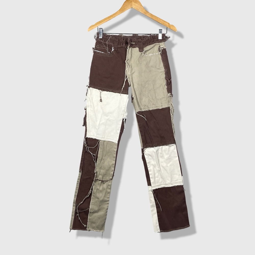 Jaded London Patchwork Jeans Womens W24 Brown Grunge Streetwear Y2K Distressed